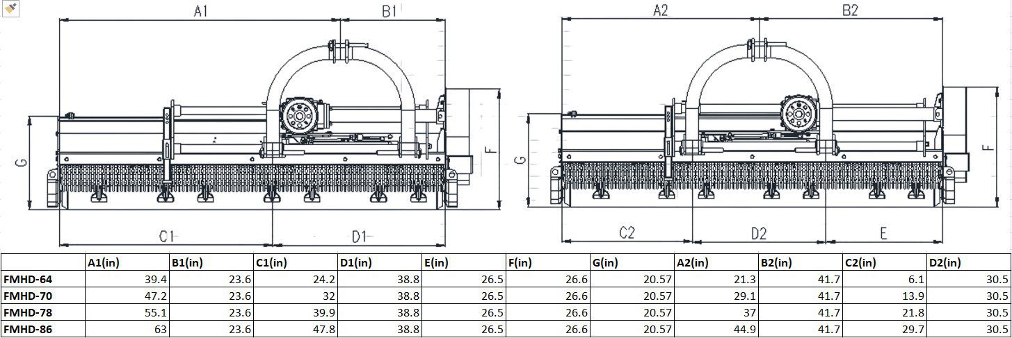 FMHD Series Heavy Duty Flail Mower offset specifications